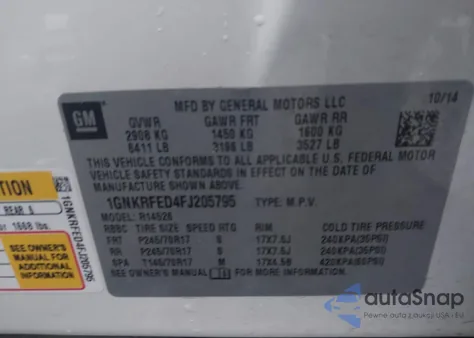 2015 Chevrolet Traverse Ls from USA, damaged, VIN 1GNKRFED4FJ205795